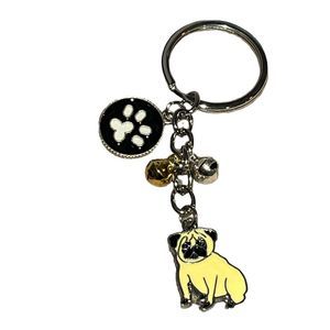 Pug and Bells Pet Keychain Silver Yellow